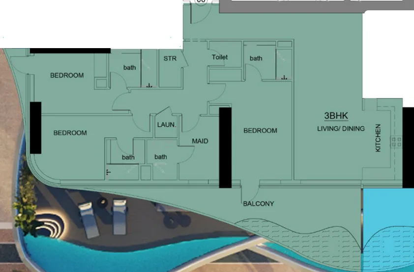 3 bedroom Apartments floor plan at Volga Tower