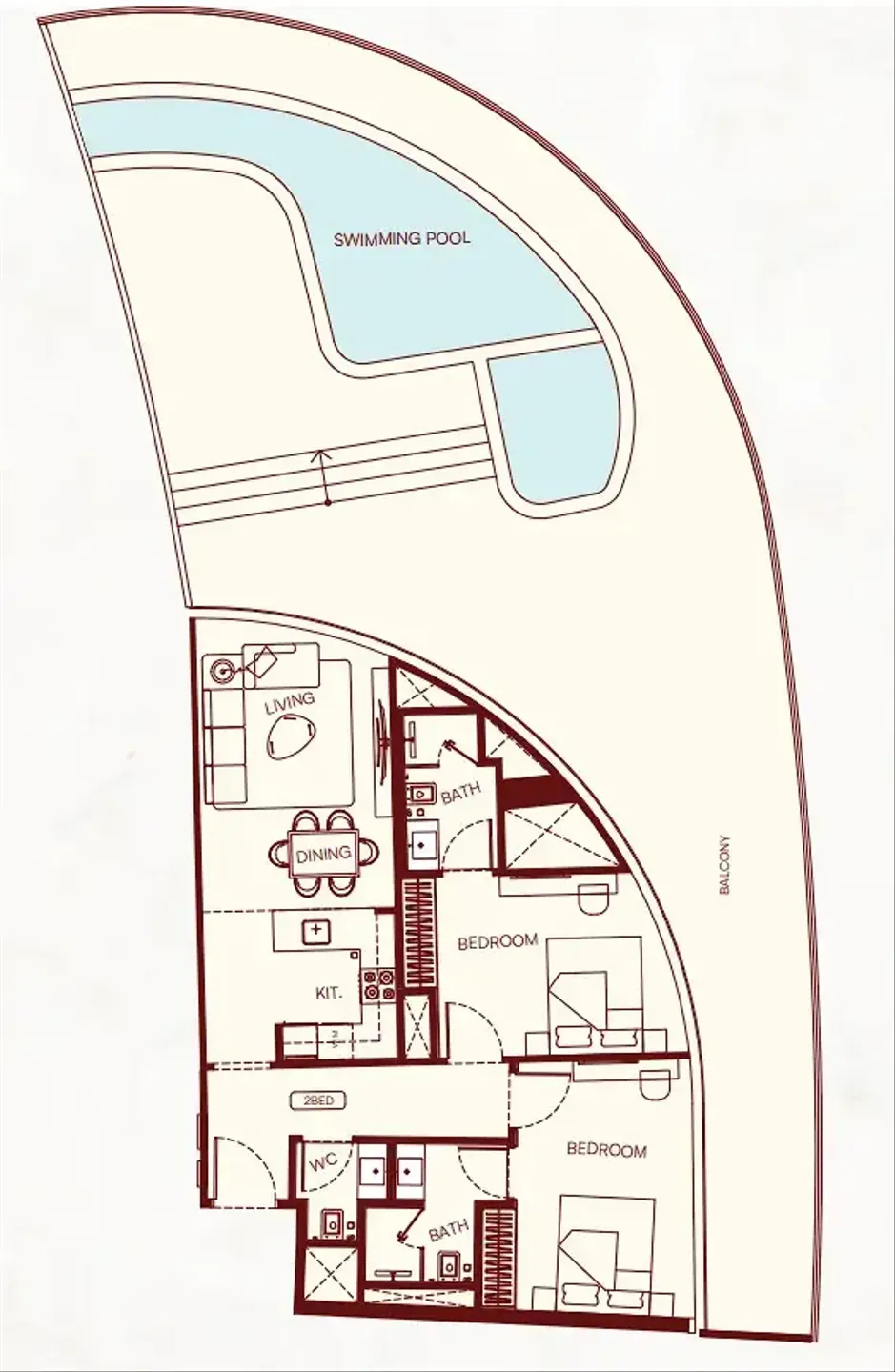 2 bedroom Apartments floor plan at Binghatti Skyflame