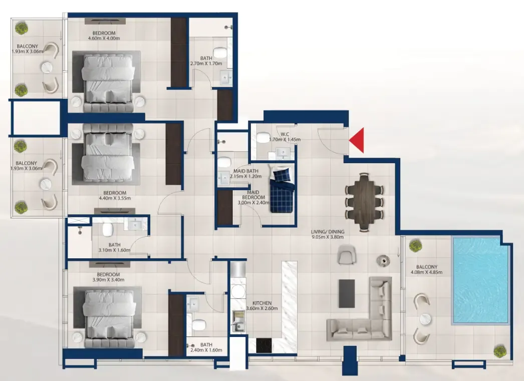 3 bedroom Apartments floor plan at Al Vista