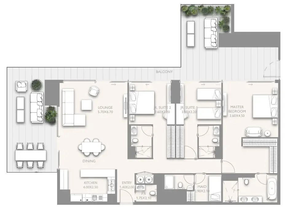 3.5 bedroom Apartments floor plan at Fairmont Residences Solara Tower