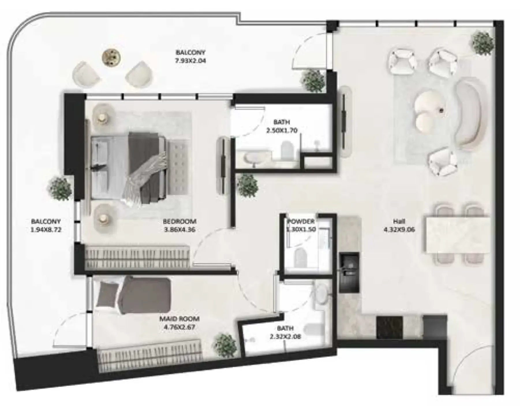 1.5 bedroom Apartments floor plan at SquareX One