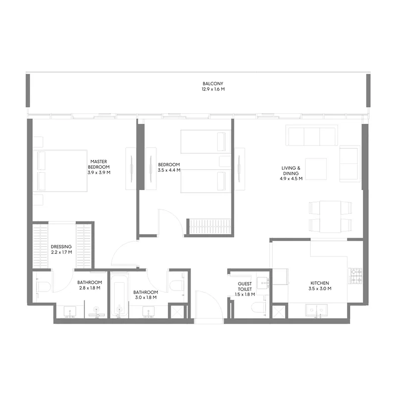2 bedroom Apartments floor plan at The Gate 5