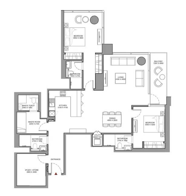 2 bedroom Apartments floor plan at Skyscape