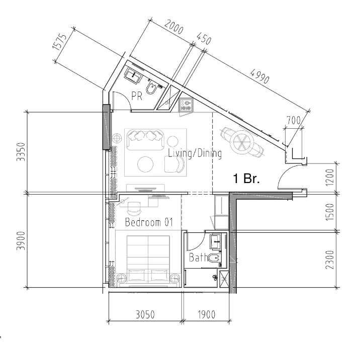 1 bedroom Apartments floor plan at Damac Hills 2 - Hotel Edge by Rotana