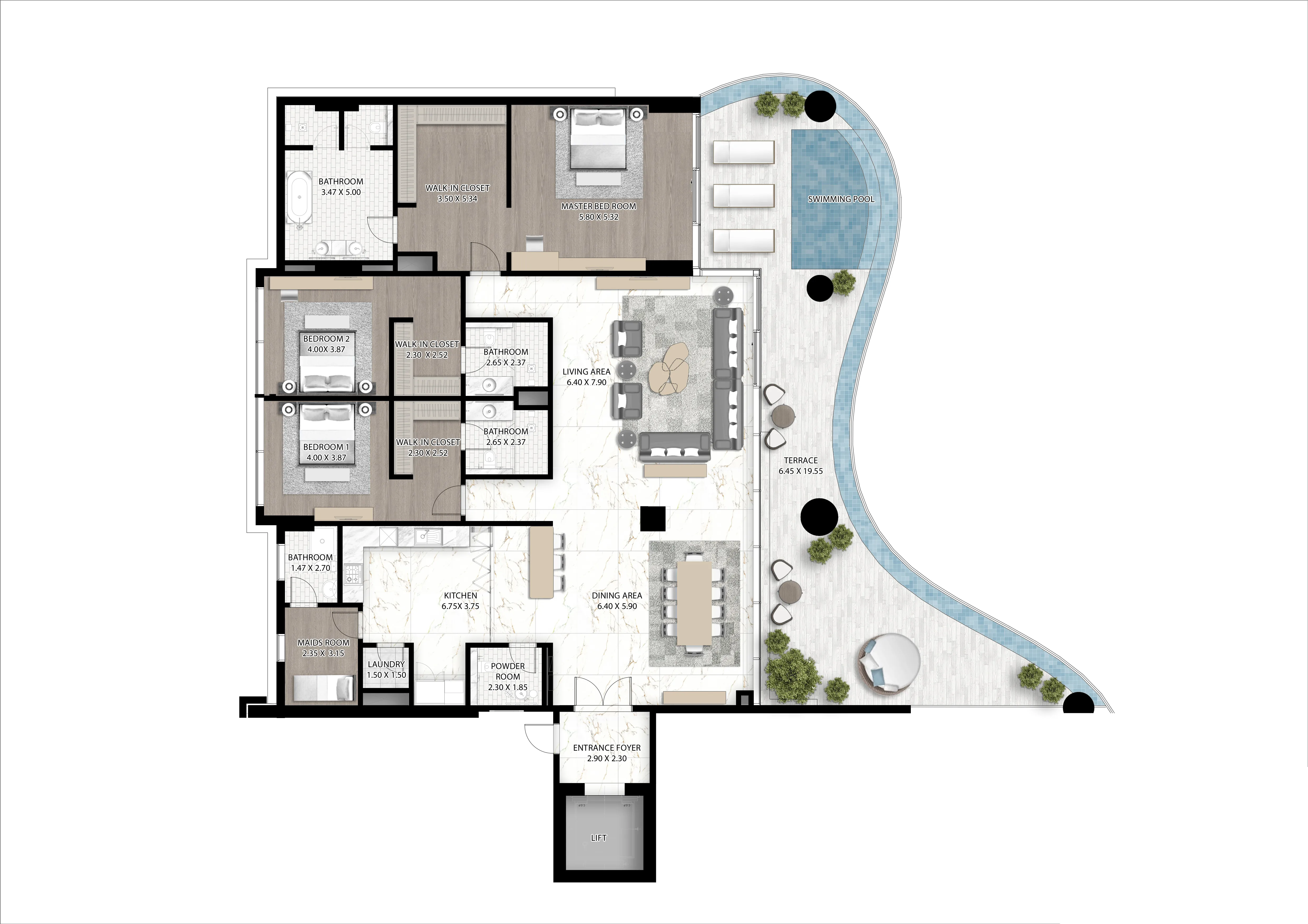 3 bedroom Apartments floor plan at Cavalli Couture