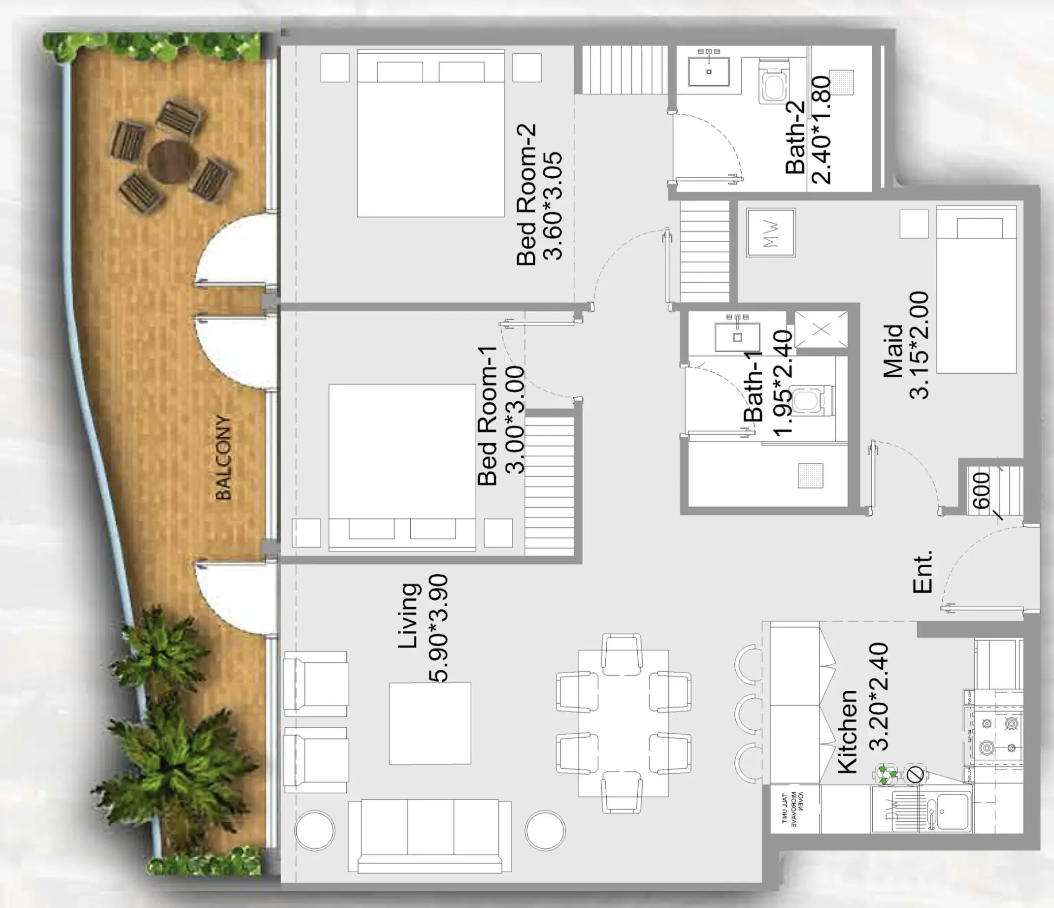 2 bedroom Apartments floor plan at 311 Boulevard