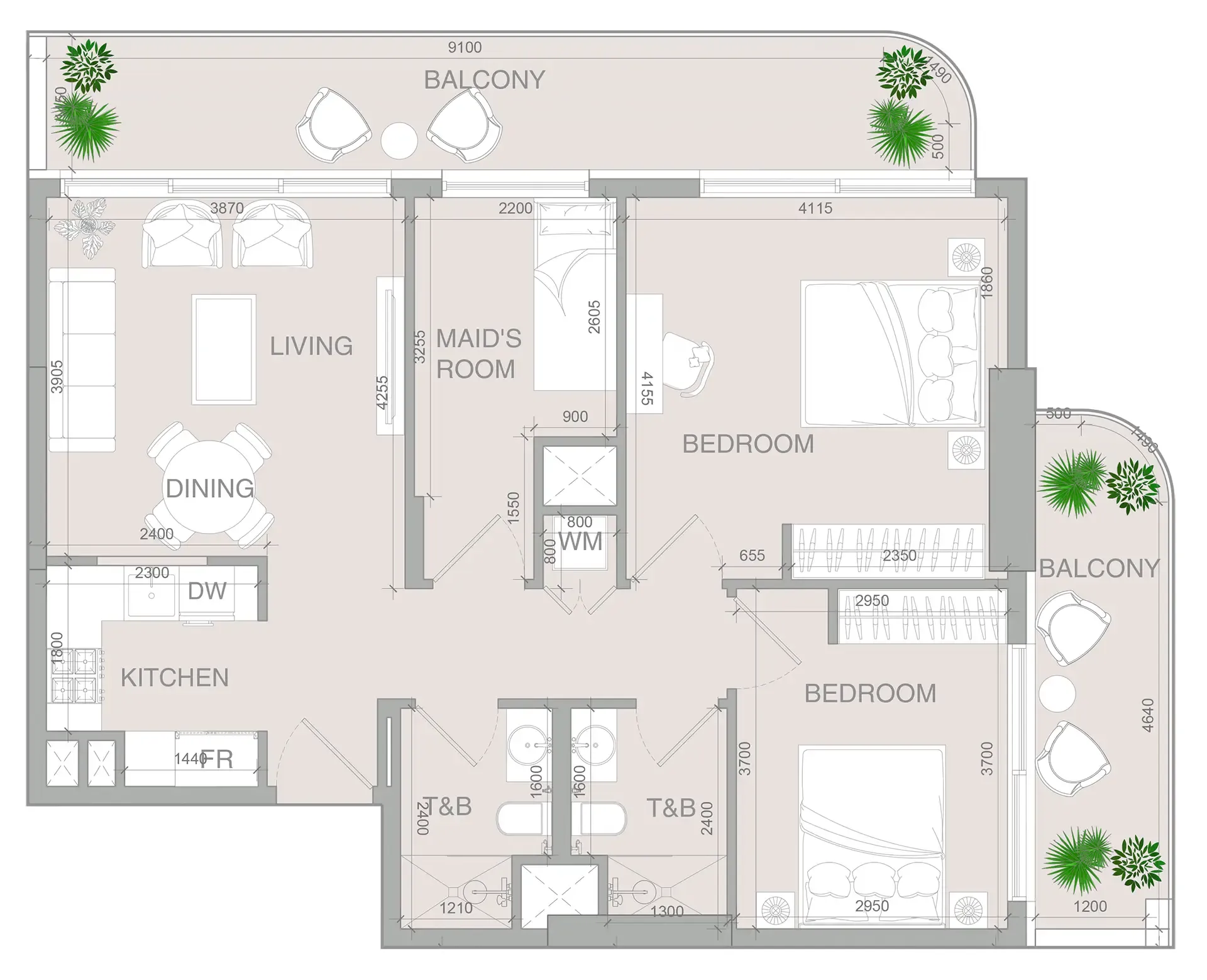 2.5 bedroom Apartments floor plan at VERDAN1A 4