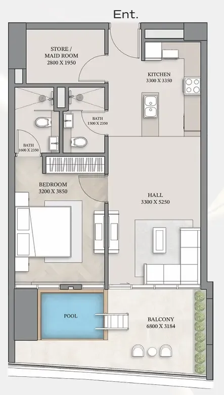 1.5 bedroom Apartments floor plan at Empire Gardens