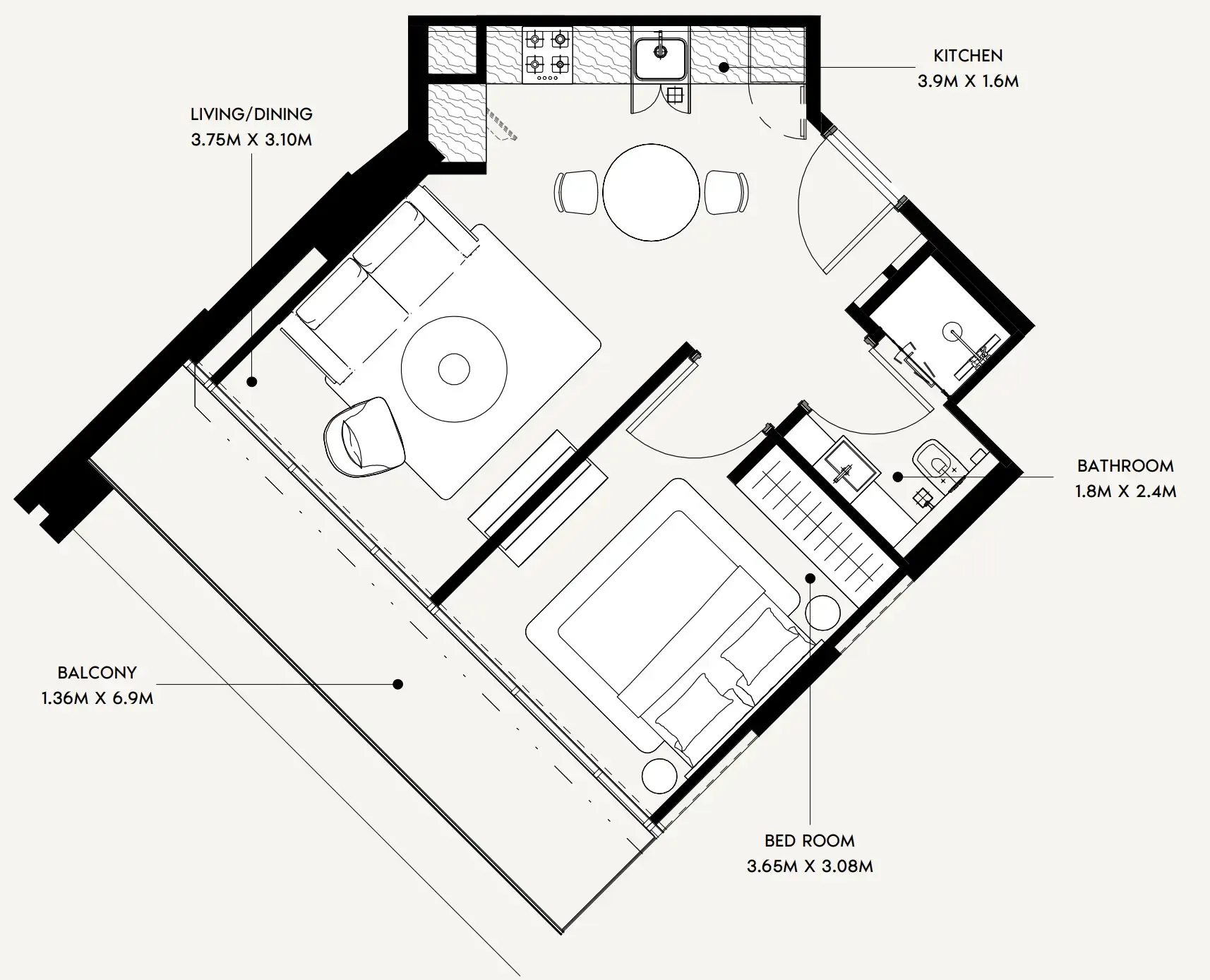 1 bedroom Apartments floor plan at Creek Views 4