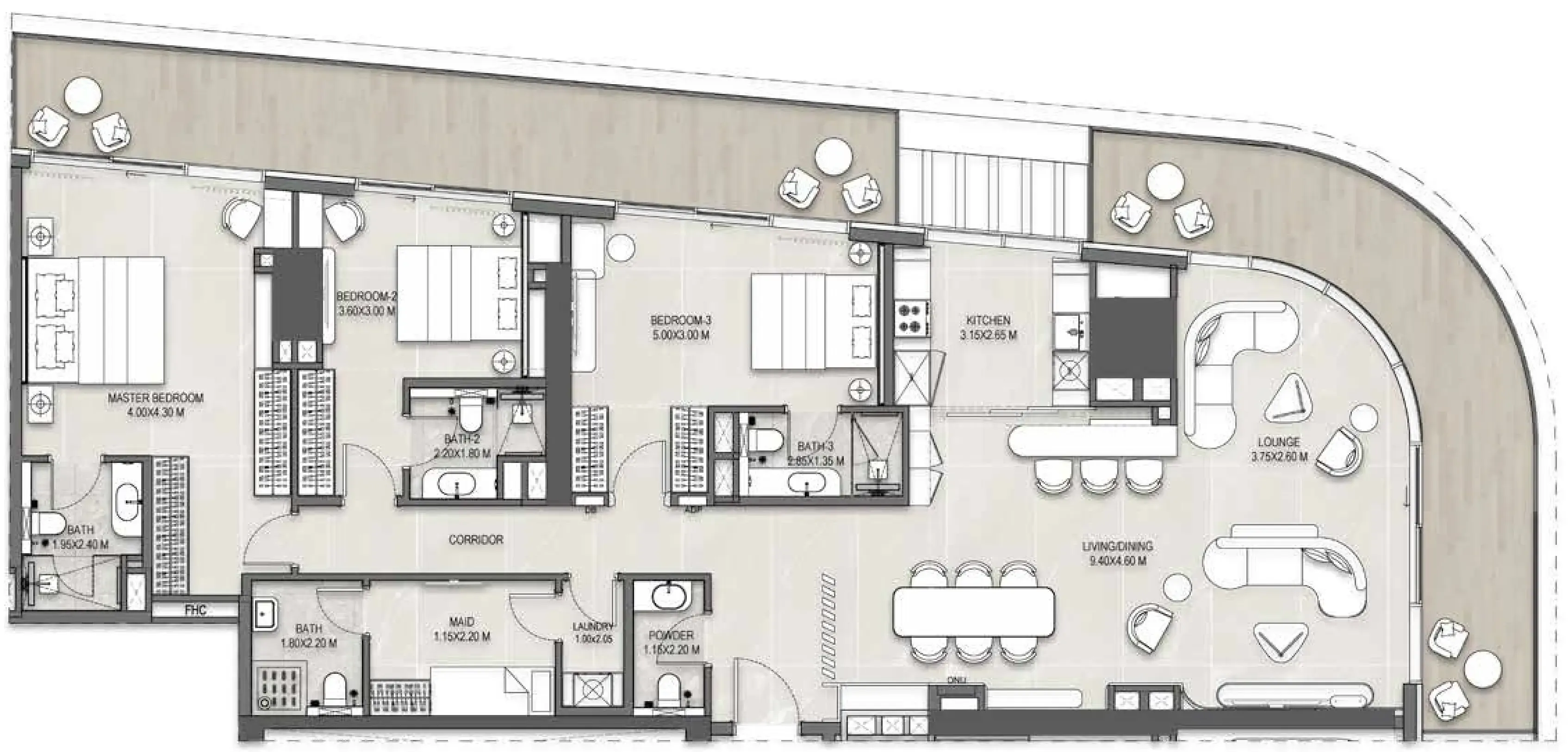 3 bedroom Apartments floor plan at The Artery Residences