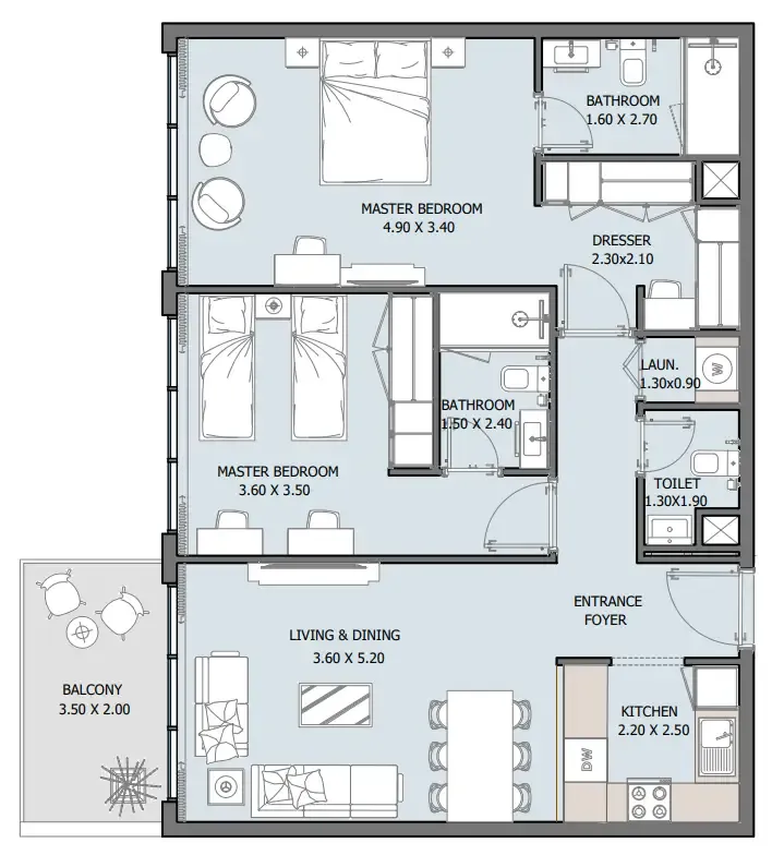 2 bedroom Apartments floor plan at Oceana