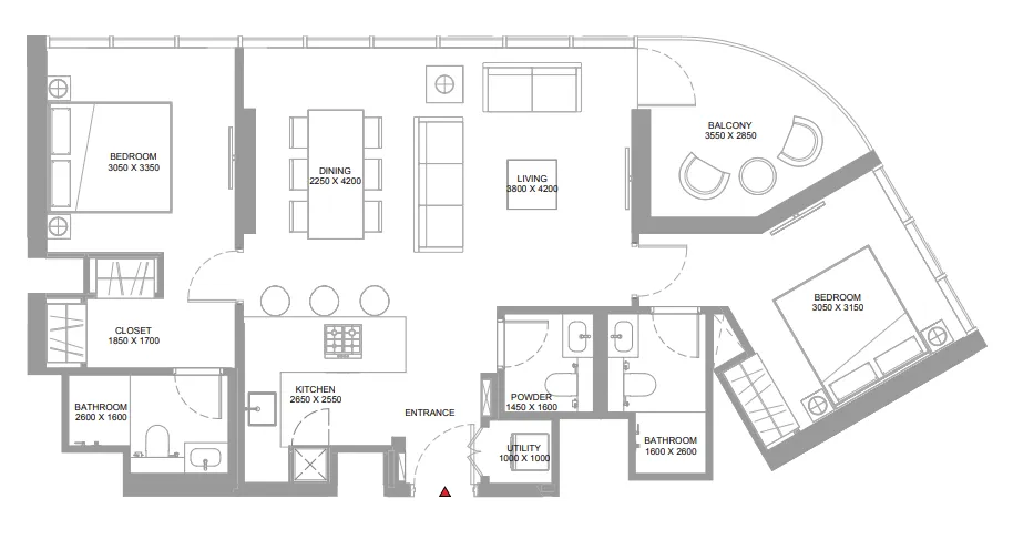 2 bedroom Apartments floor plan at Pierside Marina Residences