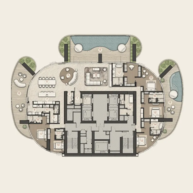 5 bedroom apartments floor plan at Amali Residences at Business Bay
