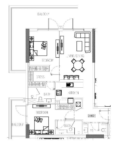 2 bedroom Apartments floor plan at Damac Riverside Views
