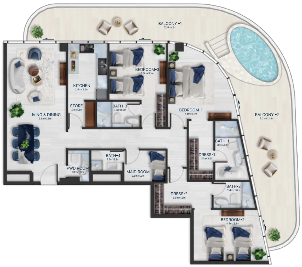 3 bedroom Apartments floor plan at Acacia by BNW Developments