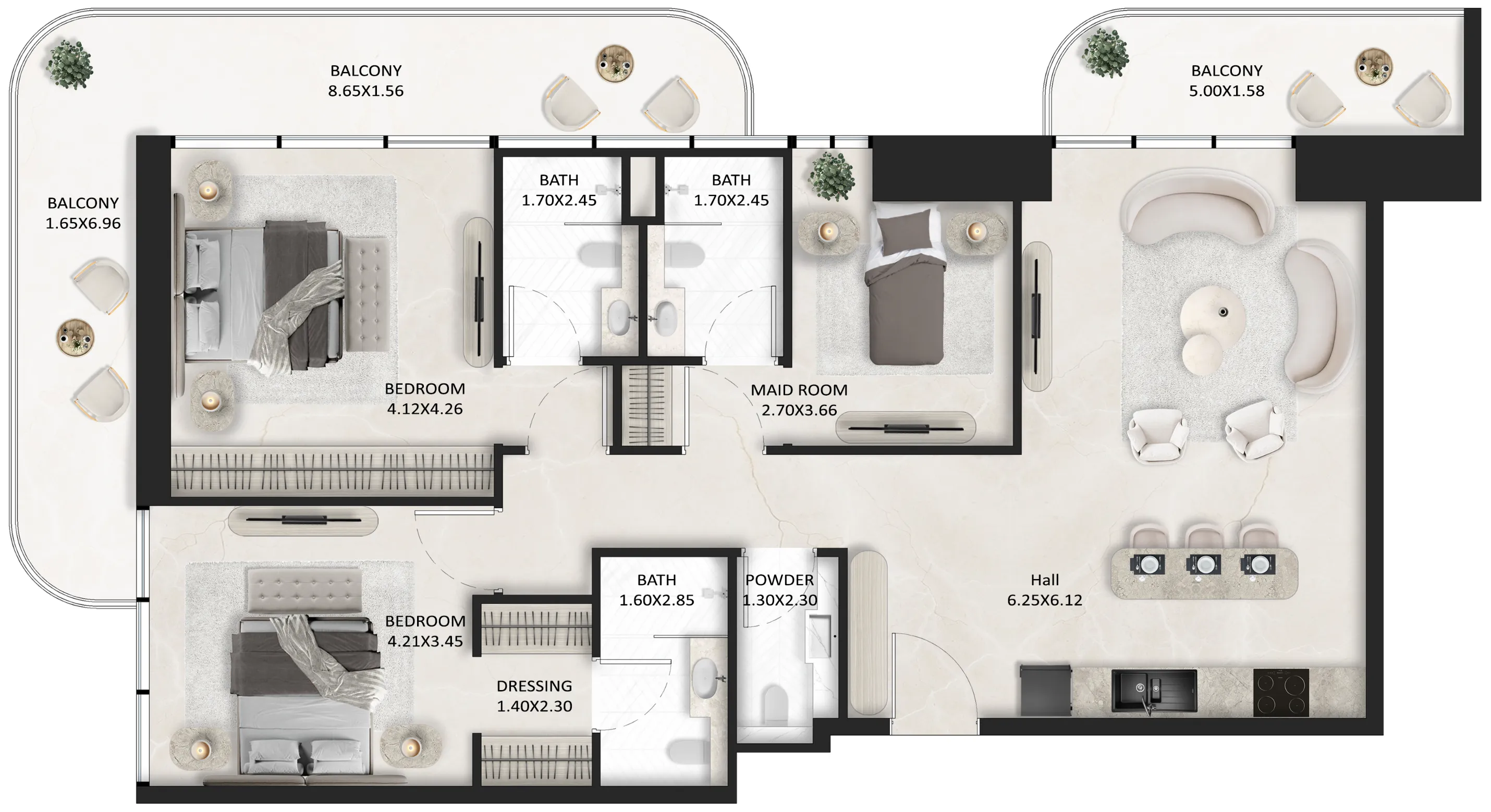 2.5 bedroom Apartments floor plan at SquareX One
