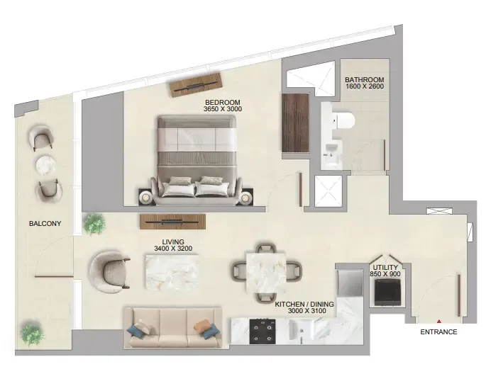 1 bedroom Apartments floor plan at The Tranquil at Sobha Central