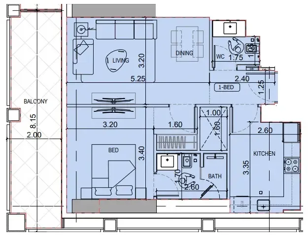 1 bedroom Apartments floor plan at Binghatti Titania