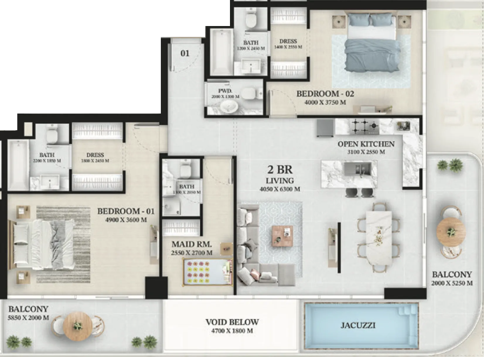 2.5 bedroom Apartments floor plan at Wellington Ocean