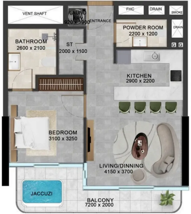 1 bedroom Apartments floor plan at Vivanti Residences by Meteora