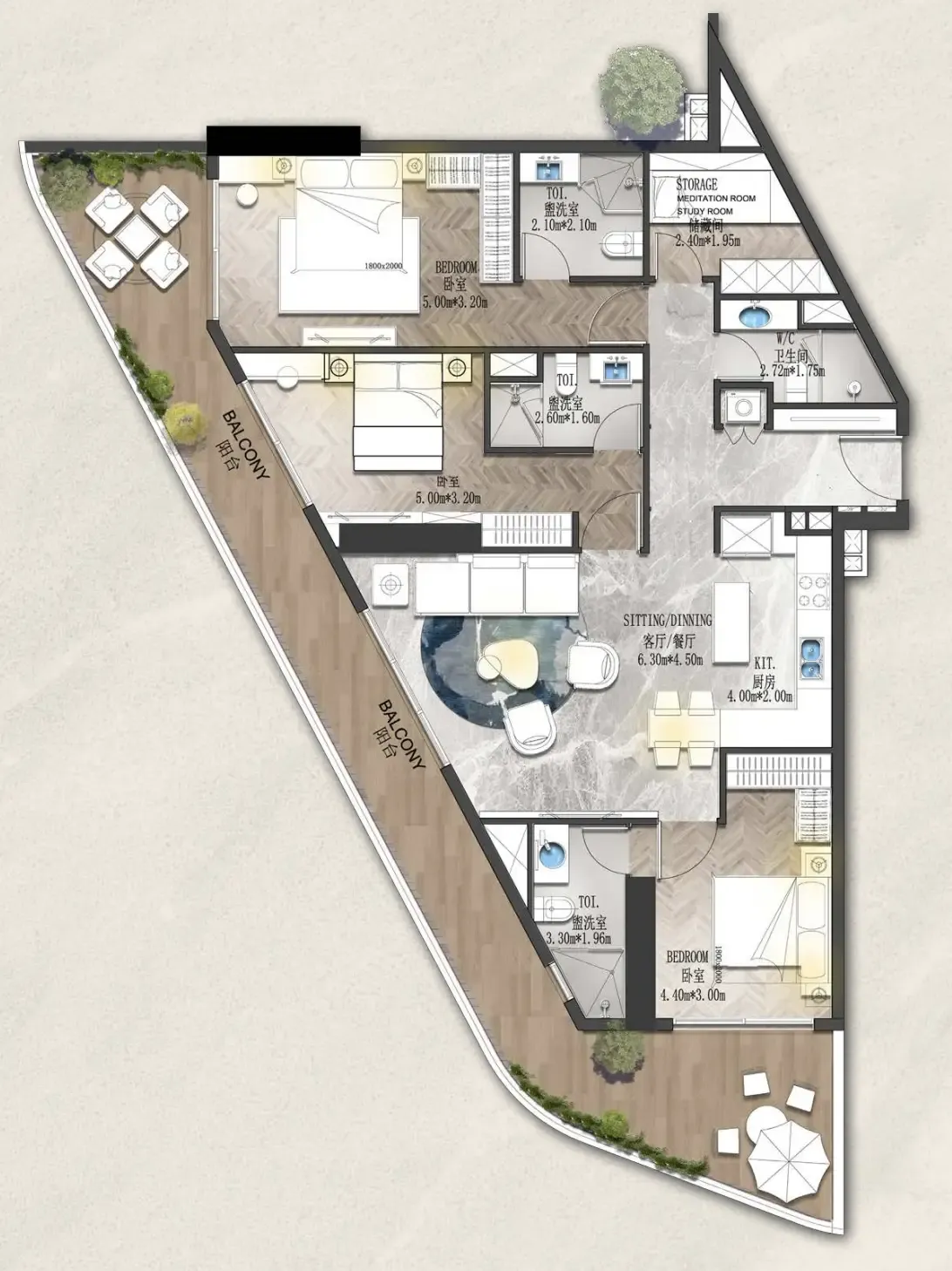 3 bedroom Apartments floor plan at Forest City 2