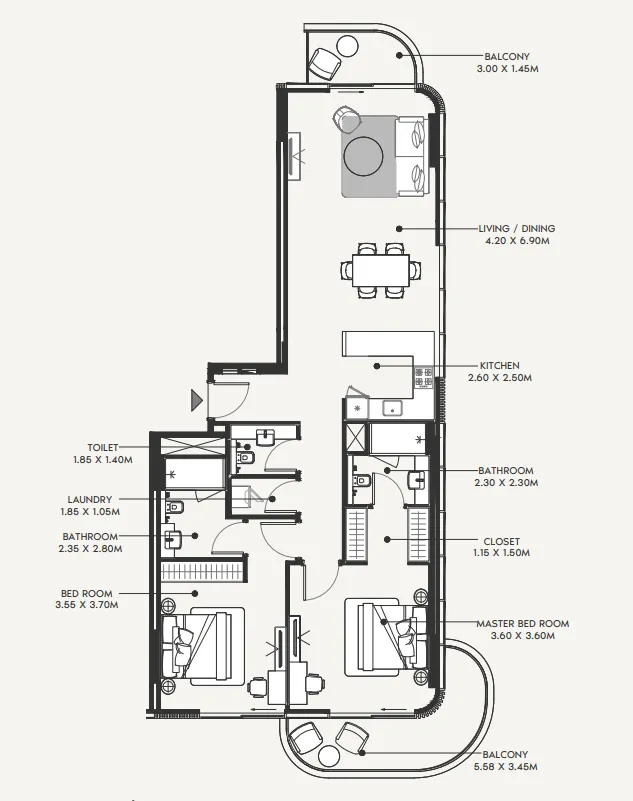 2 bedroom Apartments floor plan at Azizi Amir