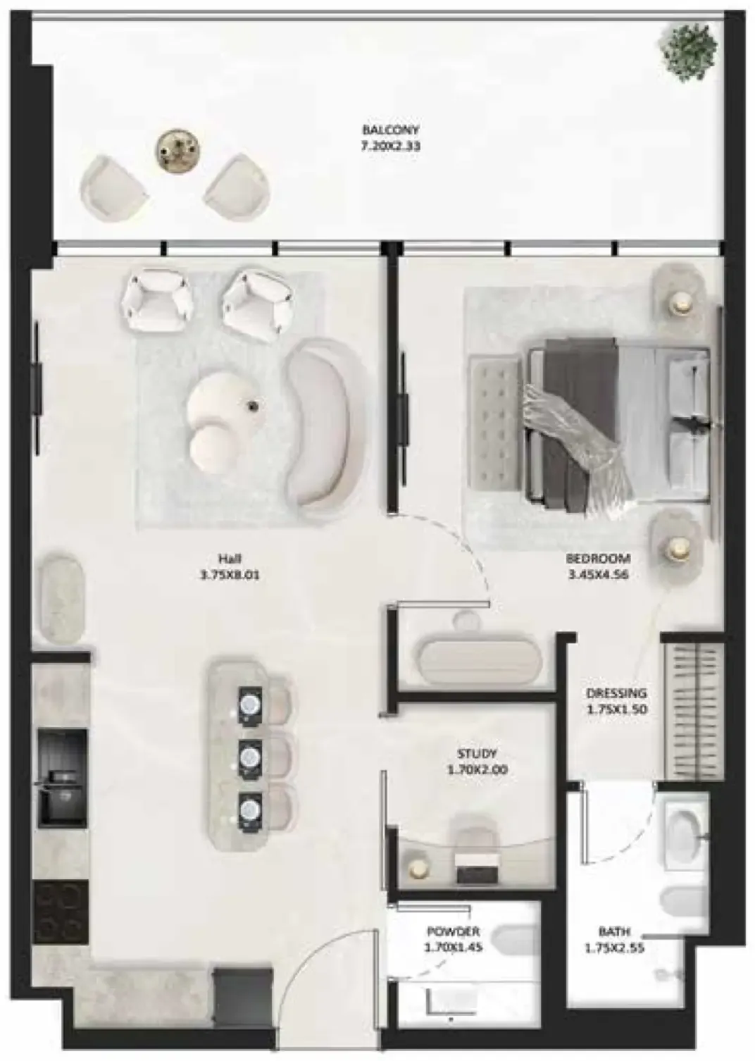 1.5 bedroom Apartments floor plan at SquareX One