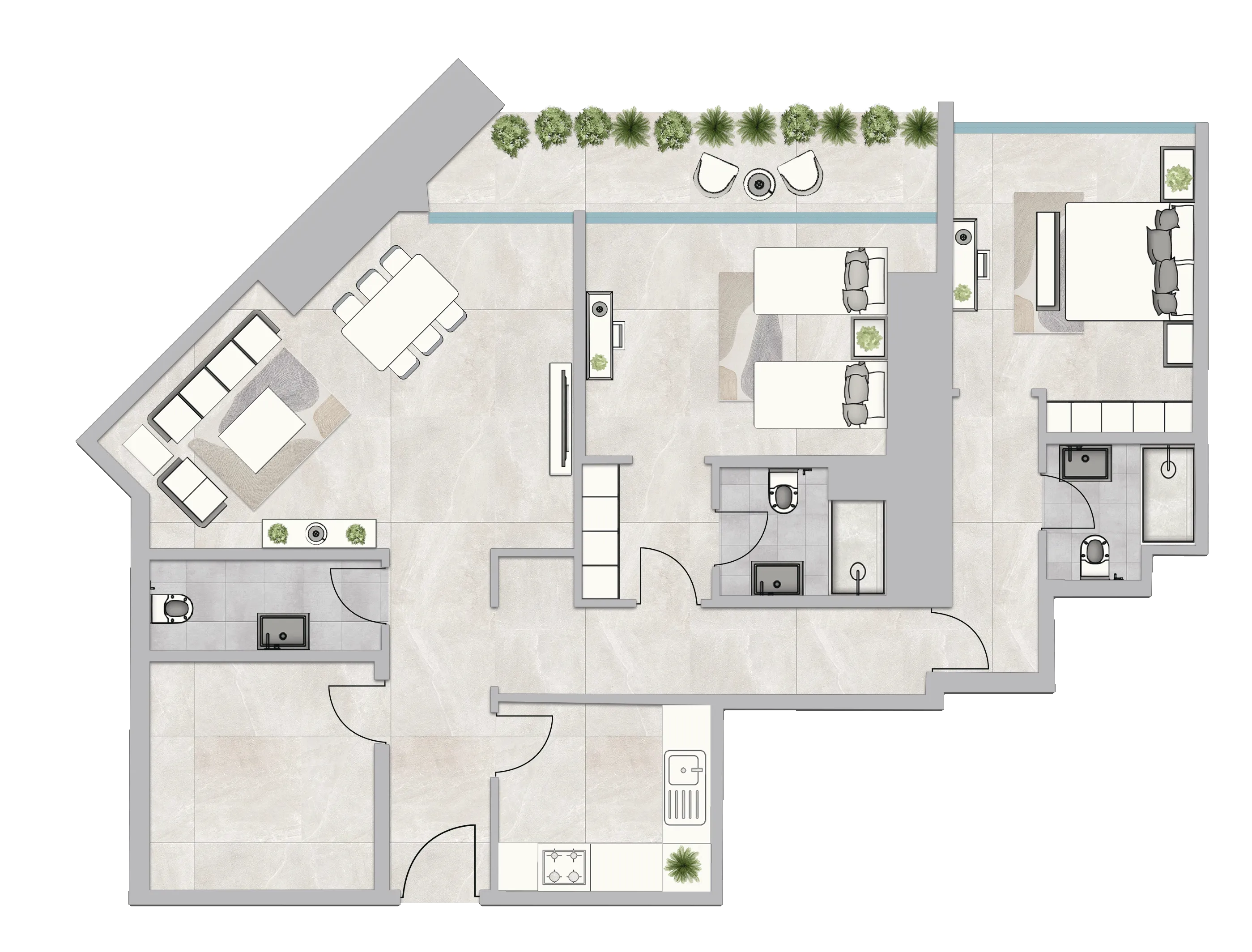2 bedroom Apartments floor plan at Infinity Tower