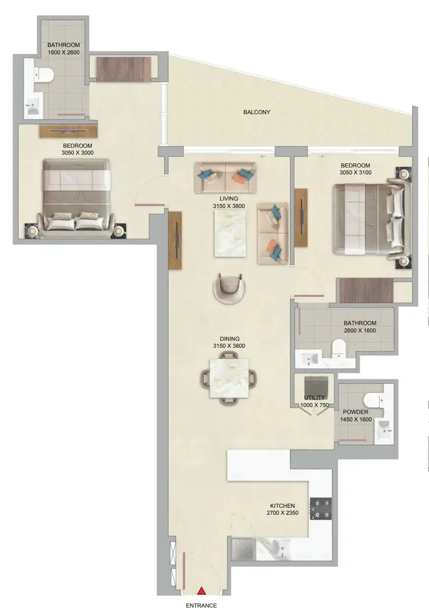 2 bedroom Apartments floor plan at The Serene at Sobha Central