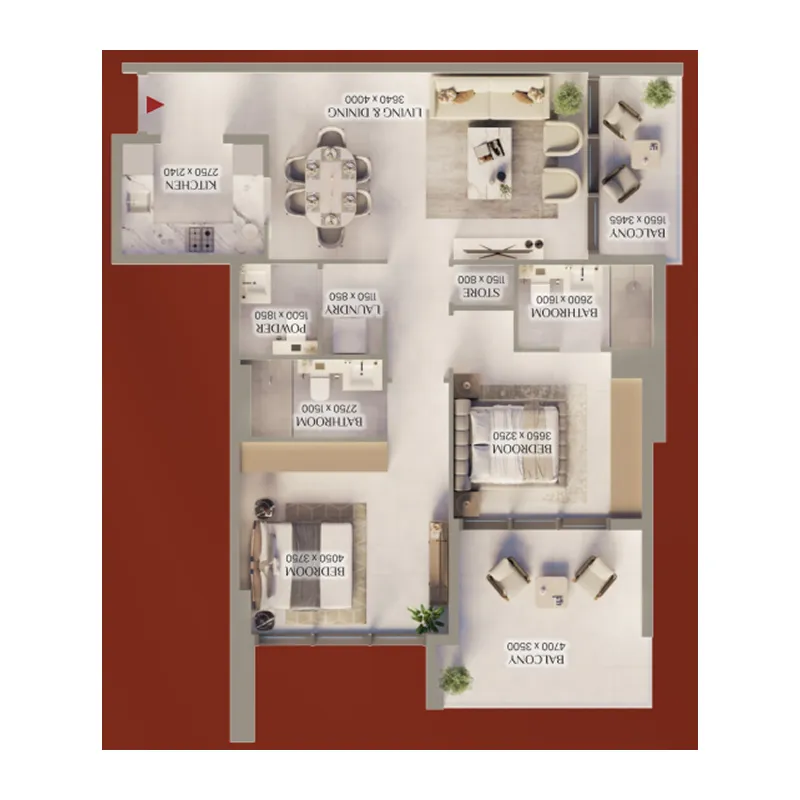 2 bedroom Apartments floor plan at Bliss Tower