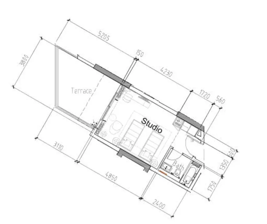0 bedroom Apartments floor plan at Damac Hills 2 - Hotel Edge by Rotana