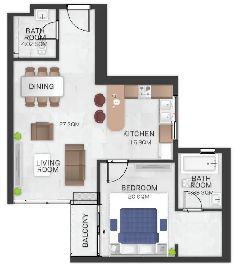 1 bedroom Apartments floor plan at Bluebell Residence