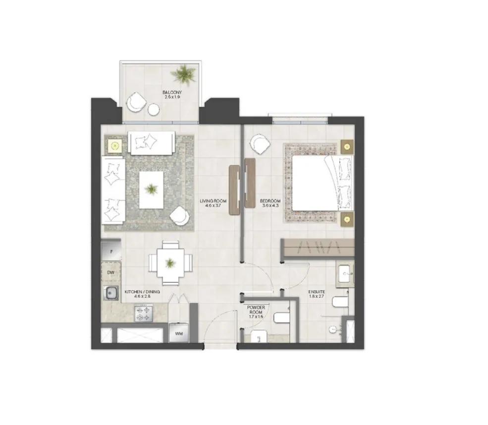 1 bedroom Apartments floor plan at Bloom Living - Alhambra