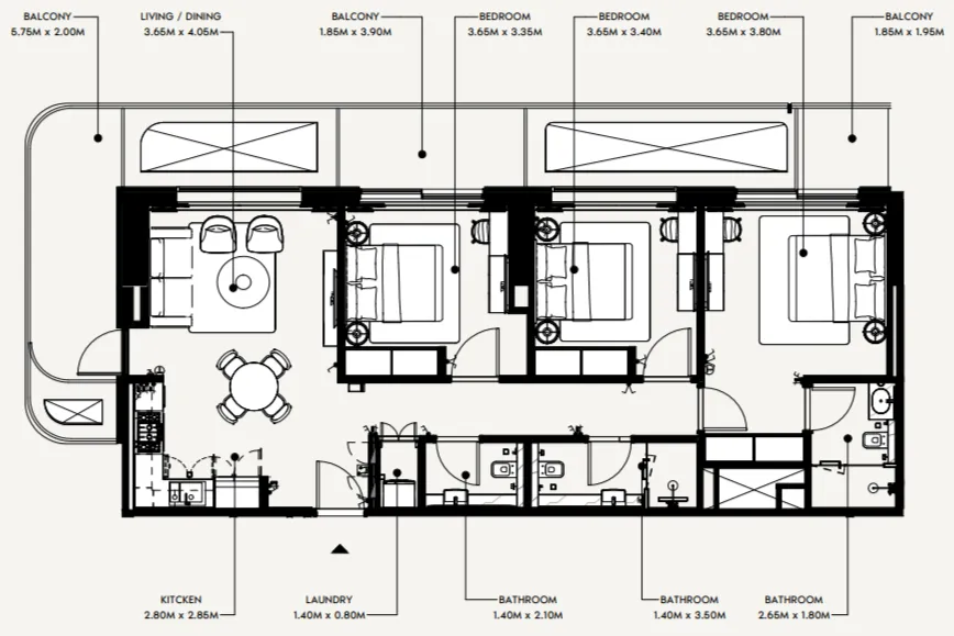 3 bedroom Apartments floor plan at Azizi Wasel