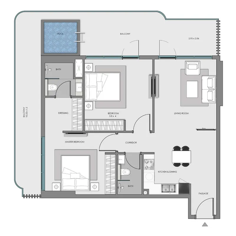 2 bedroom Apartments floor plan at Samana Imperial Garden