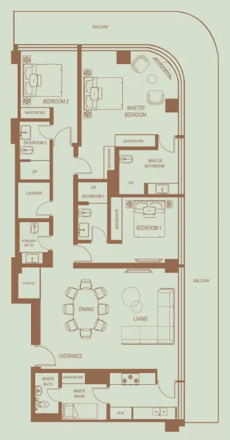 3 bedroom Apartments floor plan at Eden House The Park