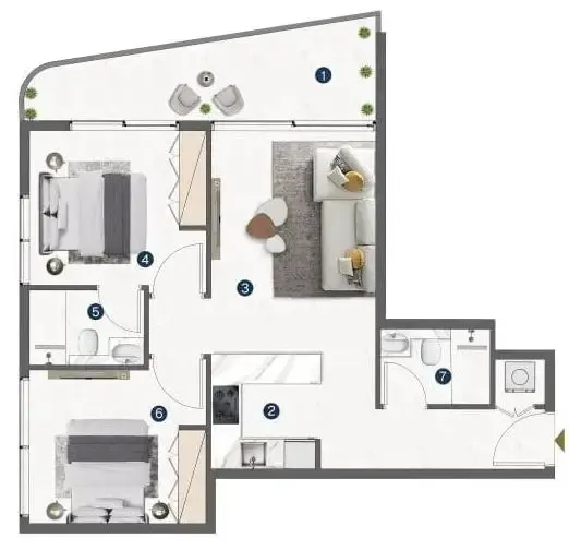 2 bedroom Apartments floor plan at Omya Residence