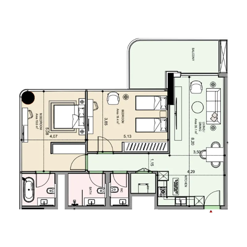 2 bedroom Apartments floor plan at Edgewater Residences 1, 2 and 3