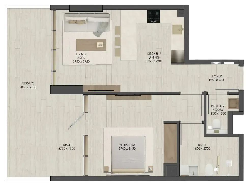 1 bedroom Apartments floor plan at JAD 288