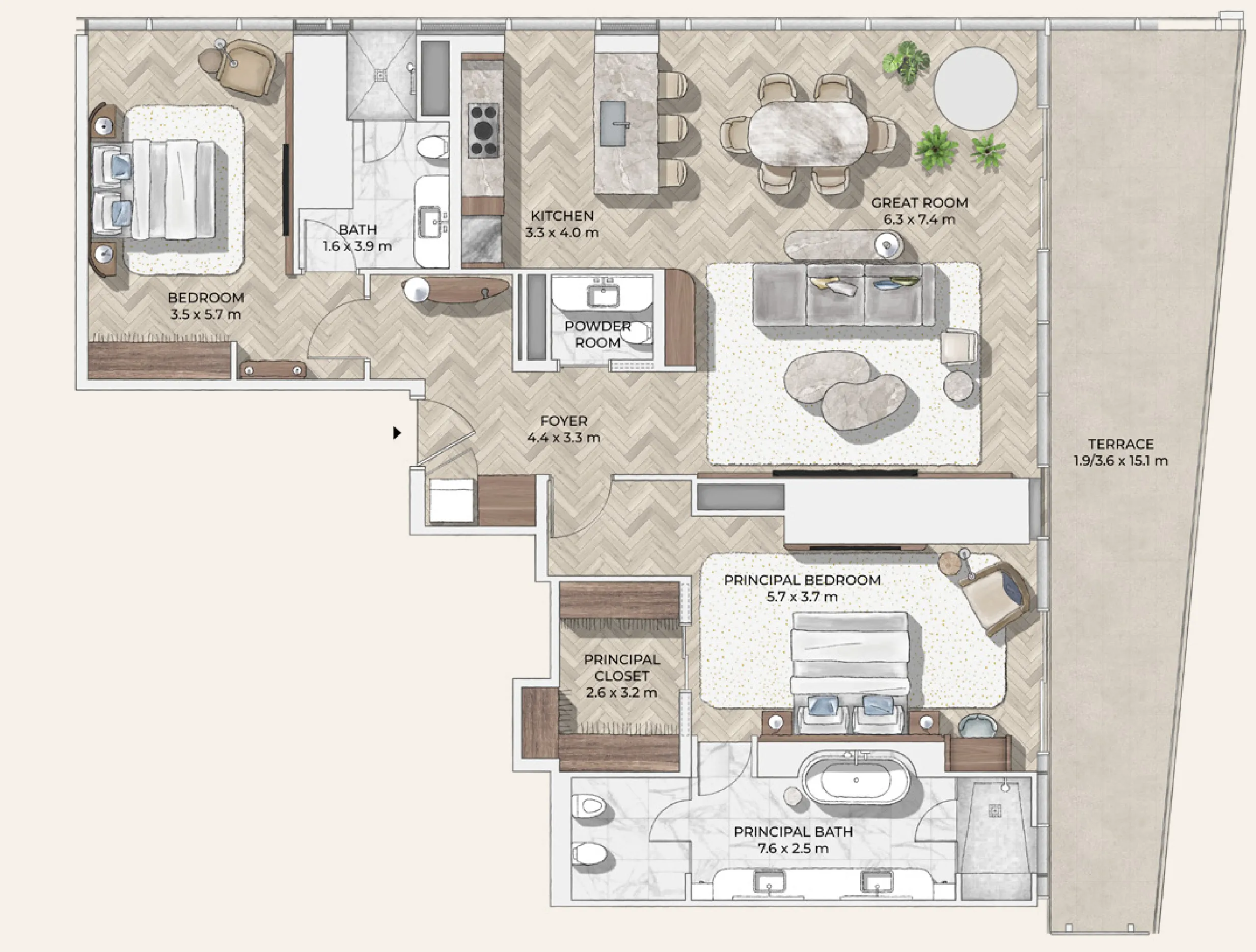 2 bedroom Apartments floor plan at Mr. C Residences Downtown