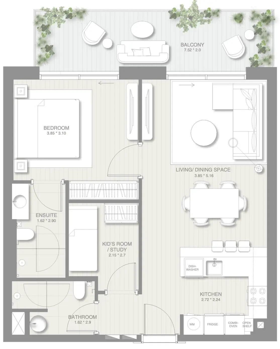 1.5 bedroom Apartments floor plan at Sol Levante