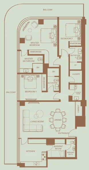 3 bedroom Apartments floor plan at Eden House The Park