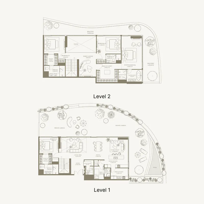 4 bedroom Duplex floor plan at AYA Beachfront Residences
