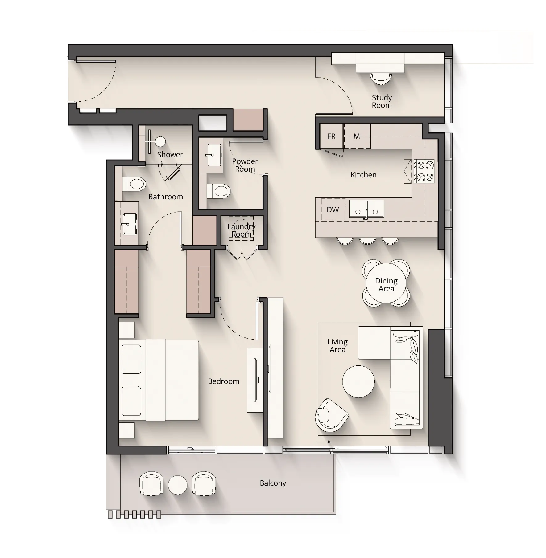 1.5 bedroom Apartments floor plan at Everly Place