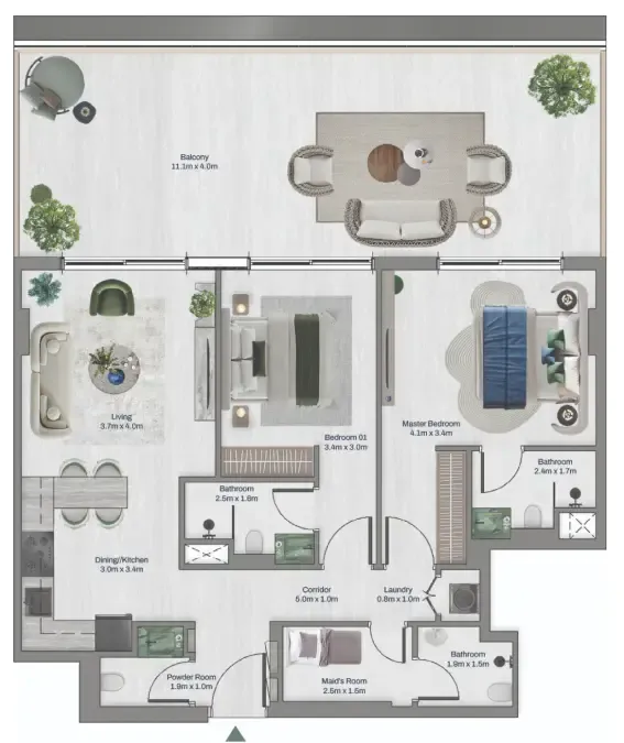 2.5 bedroom apartments floor plan at Oceara Park View Residences Phase 1