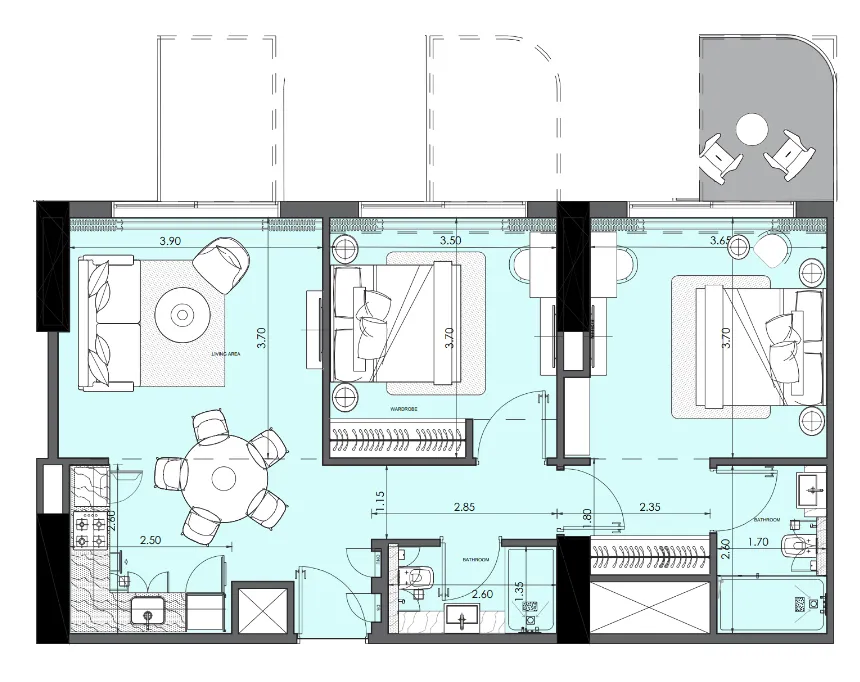 2 bedroom Apartments floor plan at Azizi Wasel