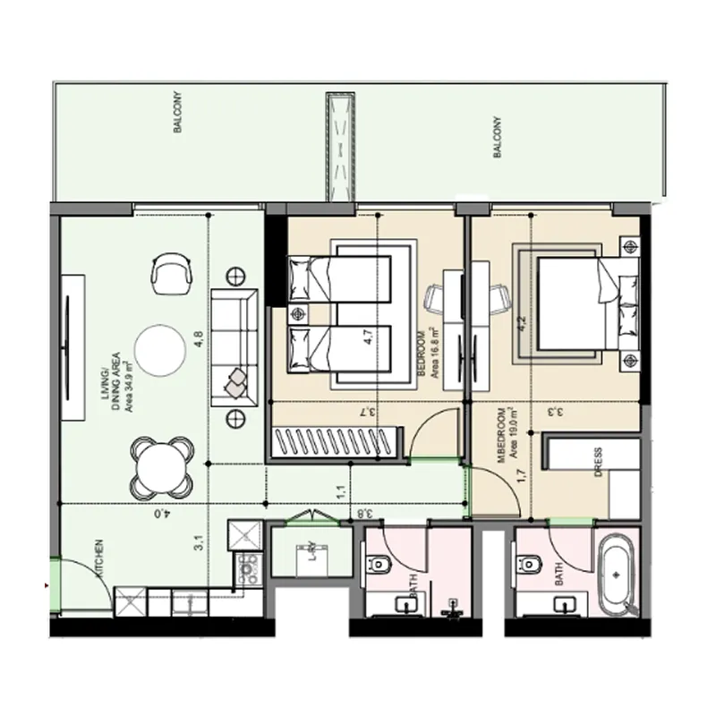 2 bedroom Apartments floor plan at Edgewater Residences 1, 2 and 3