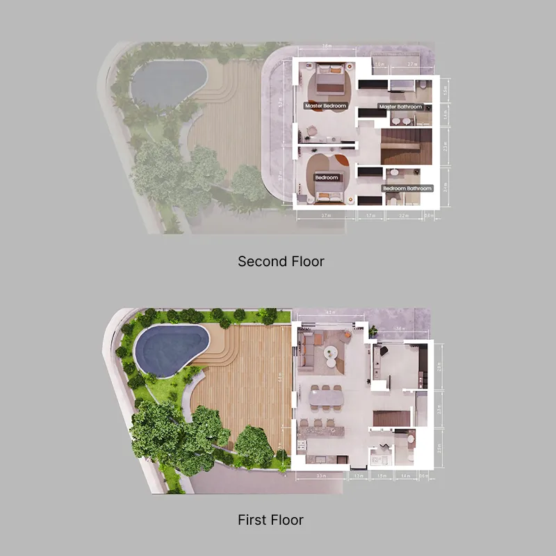 2 bedroom Duplex floor plan at Verdes by Haven