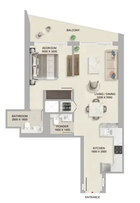1 bedroom Apartments floor plan at The Tranquil at Sobha Central