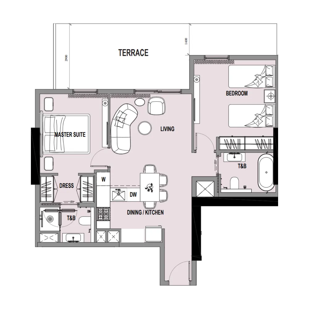 2 bedroom Apartments floor plan at Verso